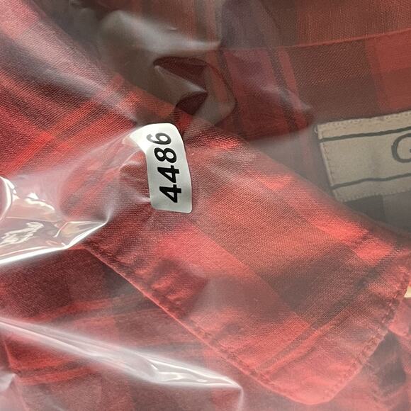 VTG Gap Shirt Mens Large Red Plaid Button Up Short Sleeve Cotton USA Made 90s - Picture 11 of 13